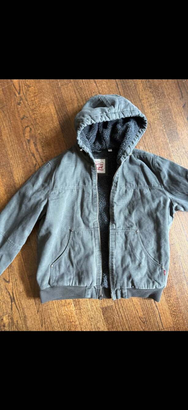 Levi's Men's Green Cotton Canvas Workwear Hoody Bomber Jacket with Sherpa Lining